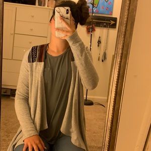 gray cardigan